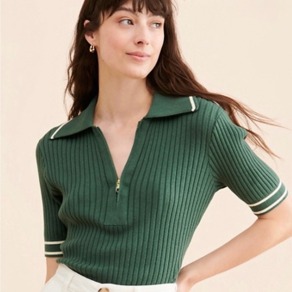 Varley Sweaters - Varley Ribbed Napier Polo Knit T-Shirt Sweater